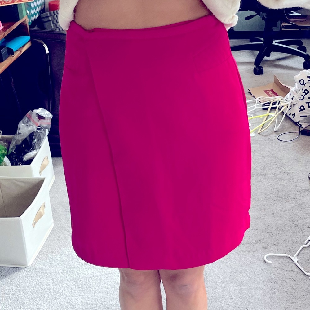 Worthington Pencil Skirt Hot Pink Midi Size 6 Side Slit  Stretch